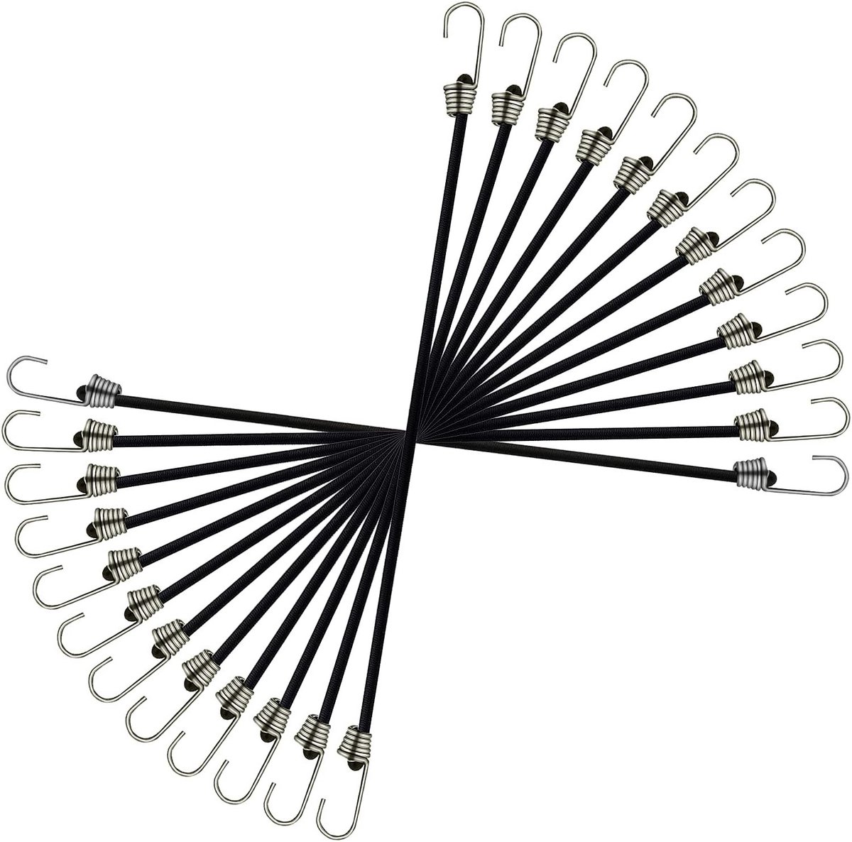 Set van 12 Elastische Straps met Haken - Kleine Elastische Koorden voor Kamperen, Transport en Buitensport (30 cm, Zwart)