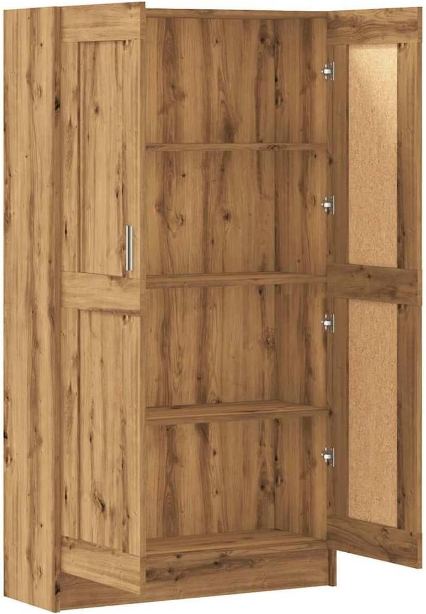 Boekenkast met Deur 4 Planken – ABTKantoor Artisan Eiken Kast 150 cm – Moderne Opbergkast met Gesloten & Open Vakken – Staande Boekenkast voor Woonkamer, Slaapkamer & Kantoor – Bruin Houtlook