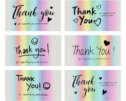 Thank you card set - 120pcs thank you for supporting my little business cards - holographic rainbow - customer appreciation package - 6 styles - 9.5 x 4.8cm