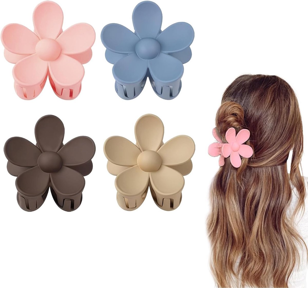 Bloemige haarspelden voor vrouwen - 4-delige set, antislip ontwerp, perfect voor dik, krullend en steil haar, ideaal voor diverse haarstijlen en gelegenheden