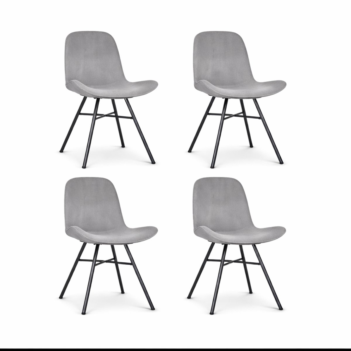 Nolon Noa-Fé Eetkamerstoelen Set van 4 Velvet Grijs - Stof - Zwart Onderstel - Modern