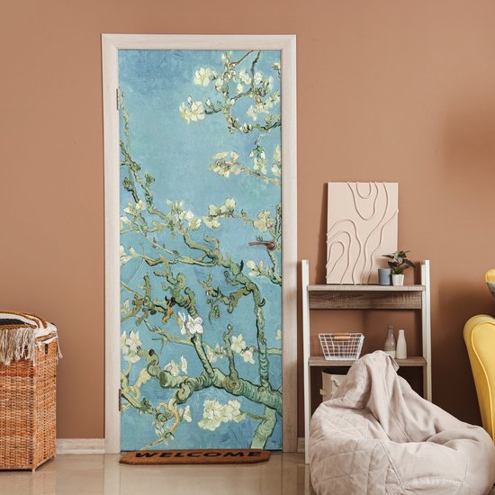 Affiche de porte fleur d'amandier - Van Gogh - Maîtres anciens - Art - Sticker de porte - Papier peint photo porte - Décoration de porte - Sticker autocollant - Décoration de chambre - 80x205 cm - Toilettes - Salle de bain - Salon
