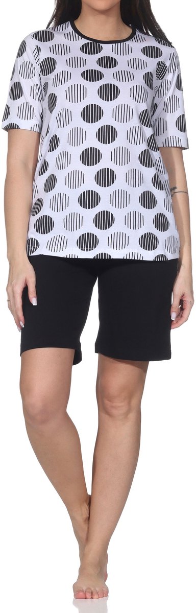 Normann dames shorty pyjama korte mouw zomers stippen design grote maten schwarz