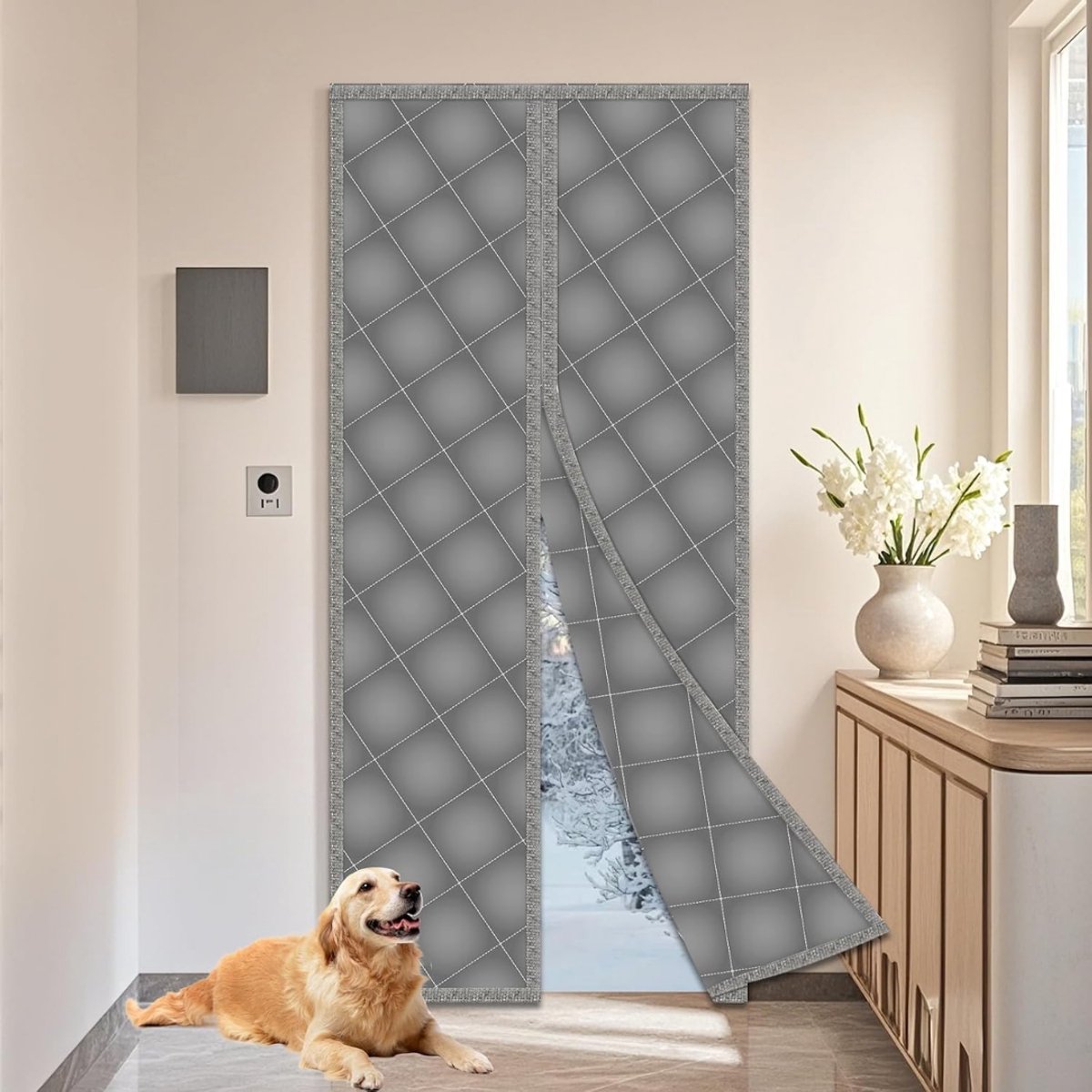 HEZIVO® Deurgordijn Warmtewerend - Vliegengordijn met Magneet - Insectengordijn Deur - 90 x 210 cm - Grijs