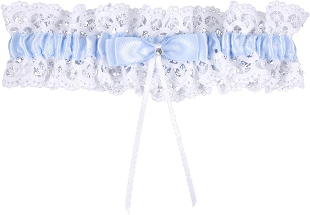 Elegante Bruids Garter met Strik en Blauw Kant - Stretchy Beenband voor Bruidsmeisjes en Feestjes