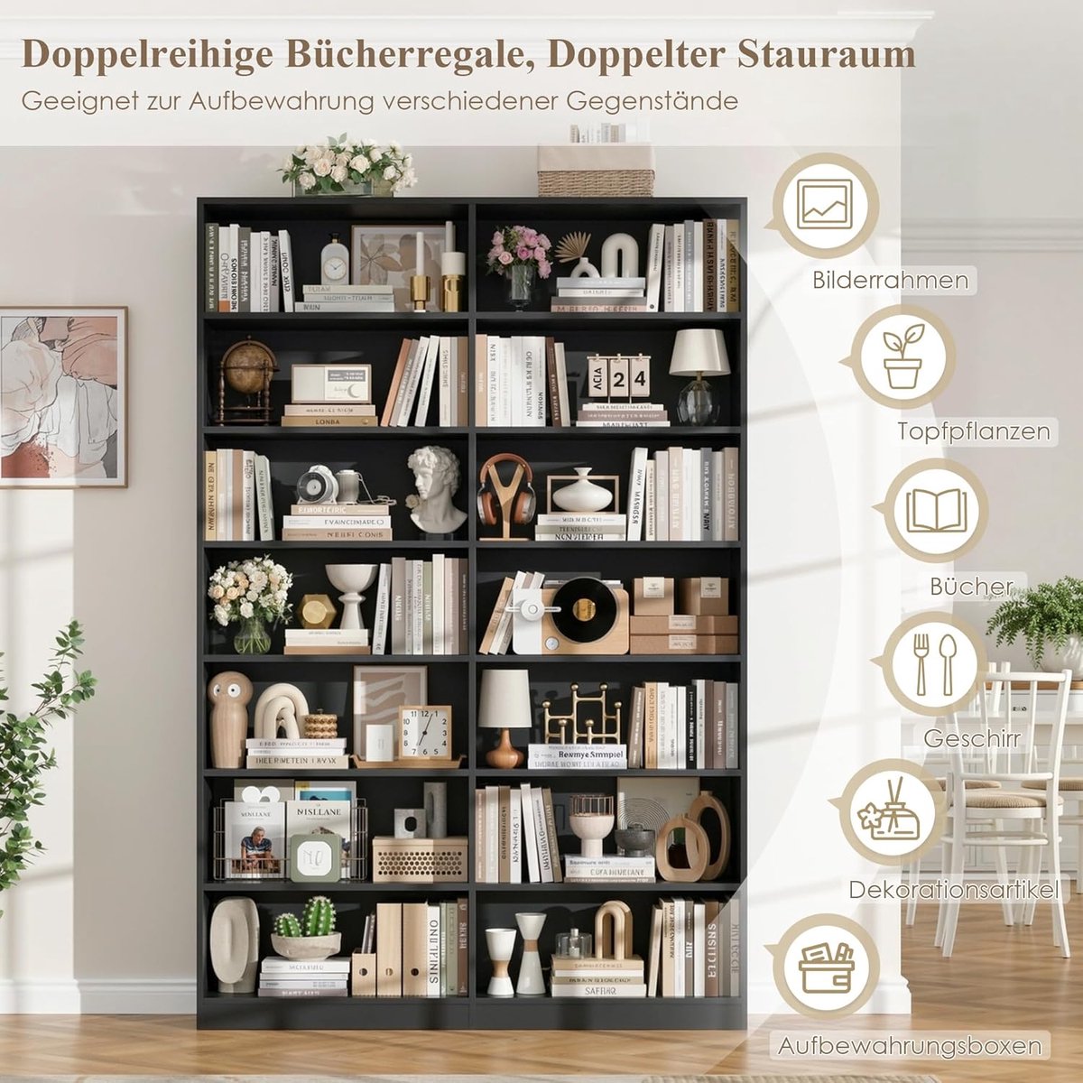 Boekenkast Hoog 212,5 cm – Grote Staande Kast met 14 Vakken Zwart – Extra Hoge Opbergkast & Etagère Rek voor Woonkamer, Kantoor & Keuken – Industriële Boekenkast Ruimtebesparend – ABTkantoor