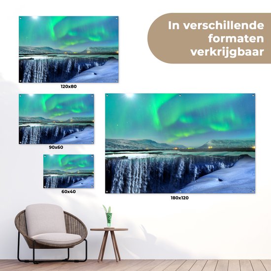 Affiche jardin - Toile Posters de jardin extérieur - Cascade - Eclairage de secours - Vert - 120x80 cm - Jardin