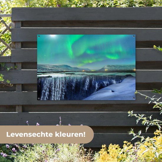 Affiche jardin - Toile Posters de jardin extérieur - Cascade - Eclairage de secours - Vert - 120x80 cm - Jardin