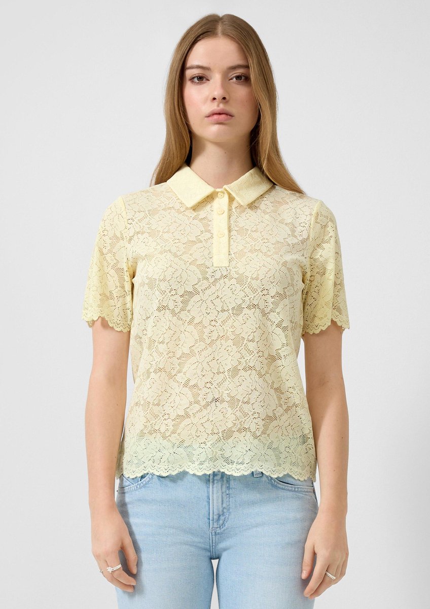 Licht transparant kanten poloshirt
