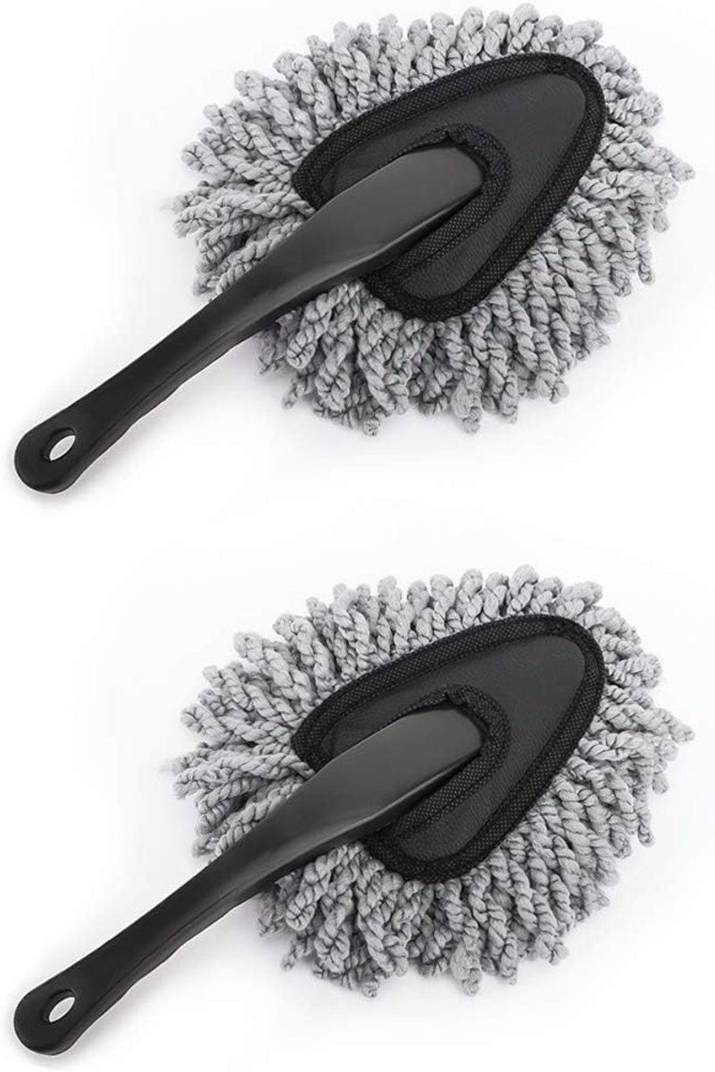 Set van 2 Auto Reinigingsborstels, Zachte Microfiber Detailborstel, Stofverwijdering Gereedschap voor Auto, SUV, Fiets, Thuis en Buiten, Grijs