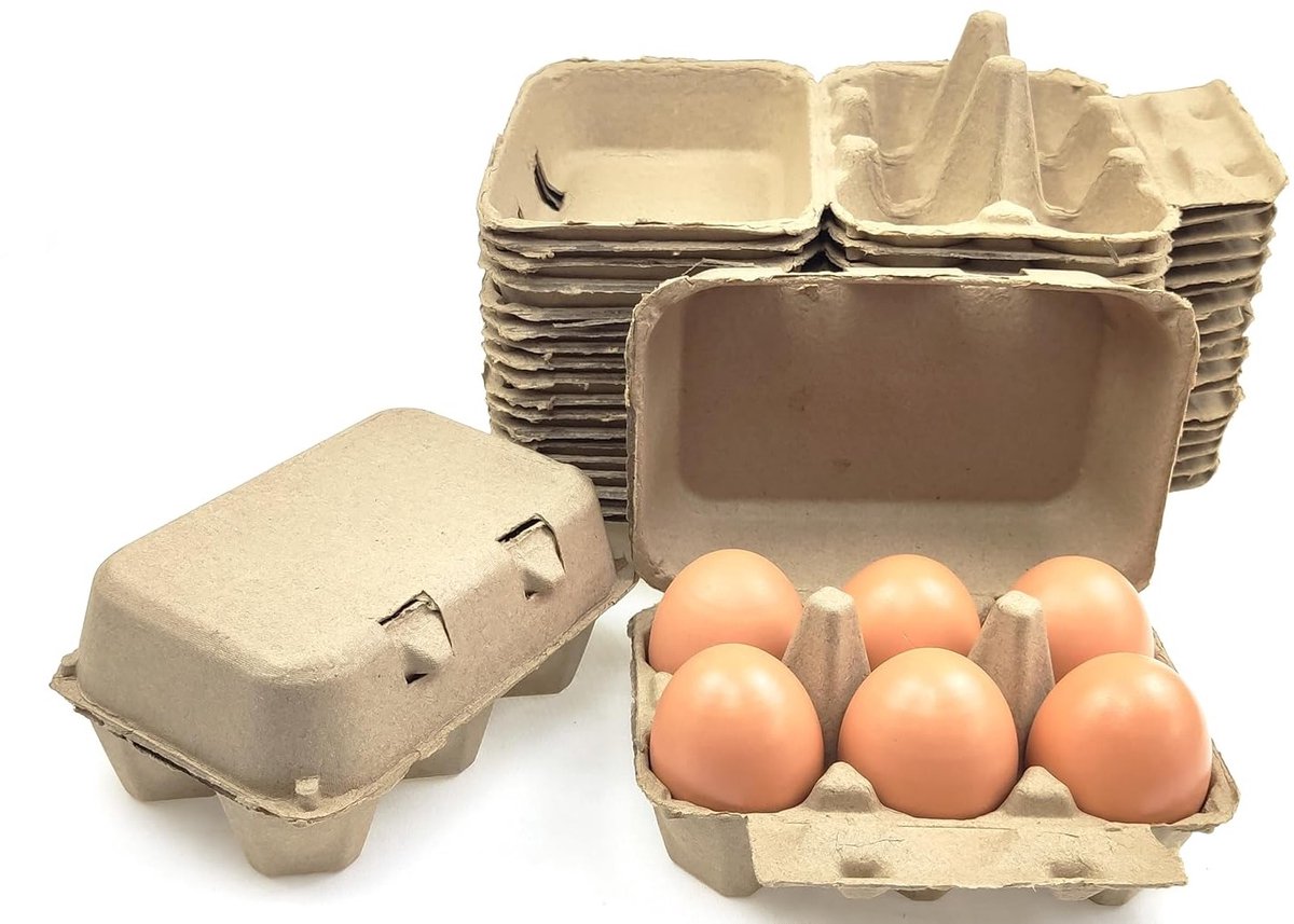 40 verpakkingen eierdozen van cellulosevezel, herbruikbare stevige eierhouders voor 6 eieren, milieuvriendelijk en duurzaam