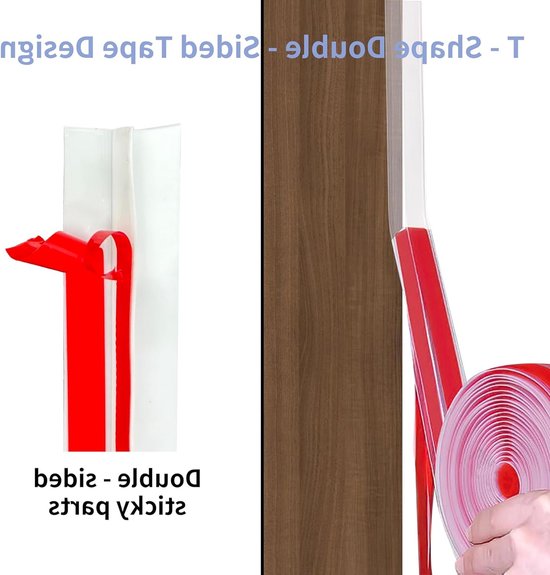Siliconen deurstrip in T-vorm, zelfklevend, 3.5 cm x 6 m, multifunctionele afdichting voor geluidsisolatie, tocht- en stofbescherming, transparant van Merkloos — afbeelding 2