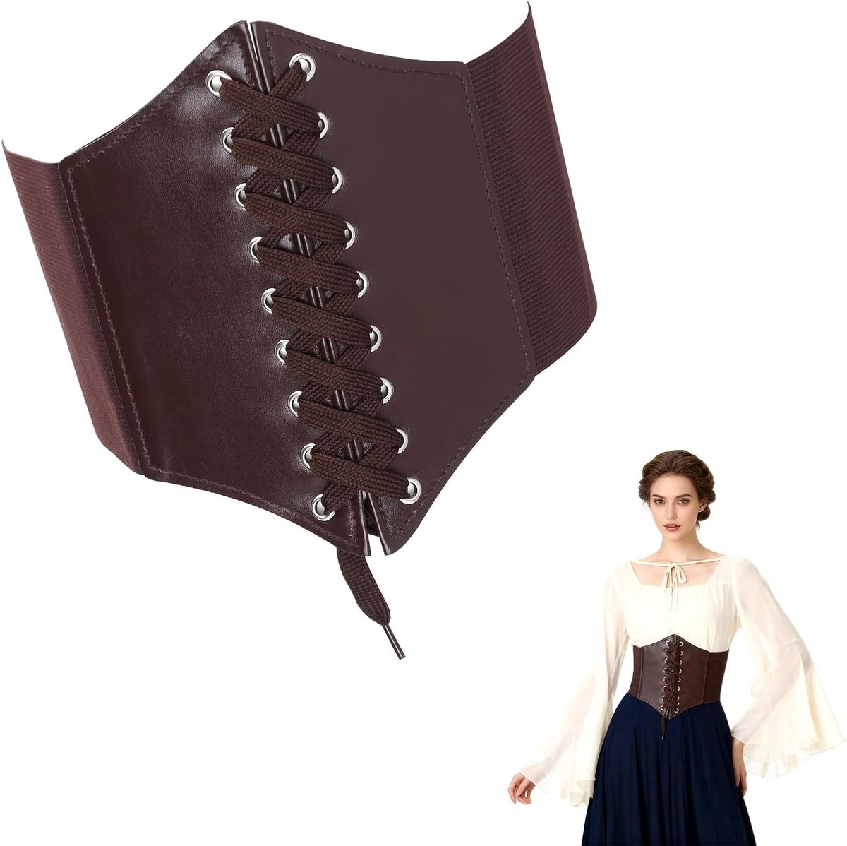 Set van 2 Dames Onderbust Corsetten, Piraten Kostuum met Verstelbare Sluiting, Elastische Tailleband en Versterkte Stiksel, Perfect voor Cosplay en Halloween Feesten