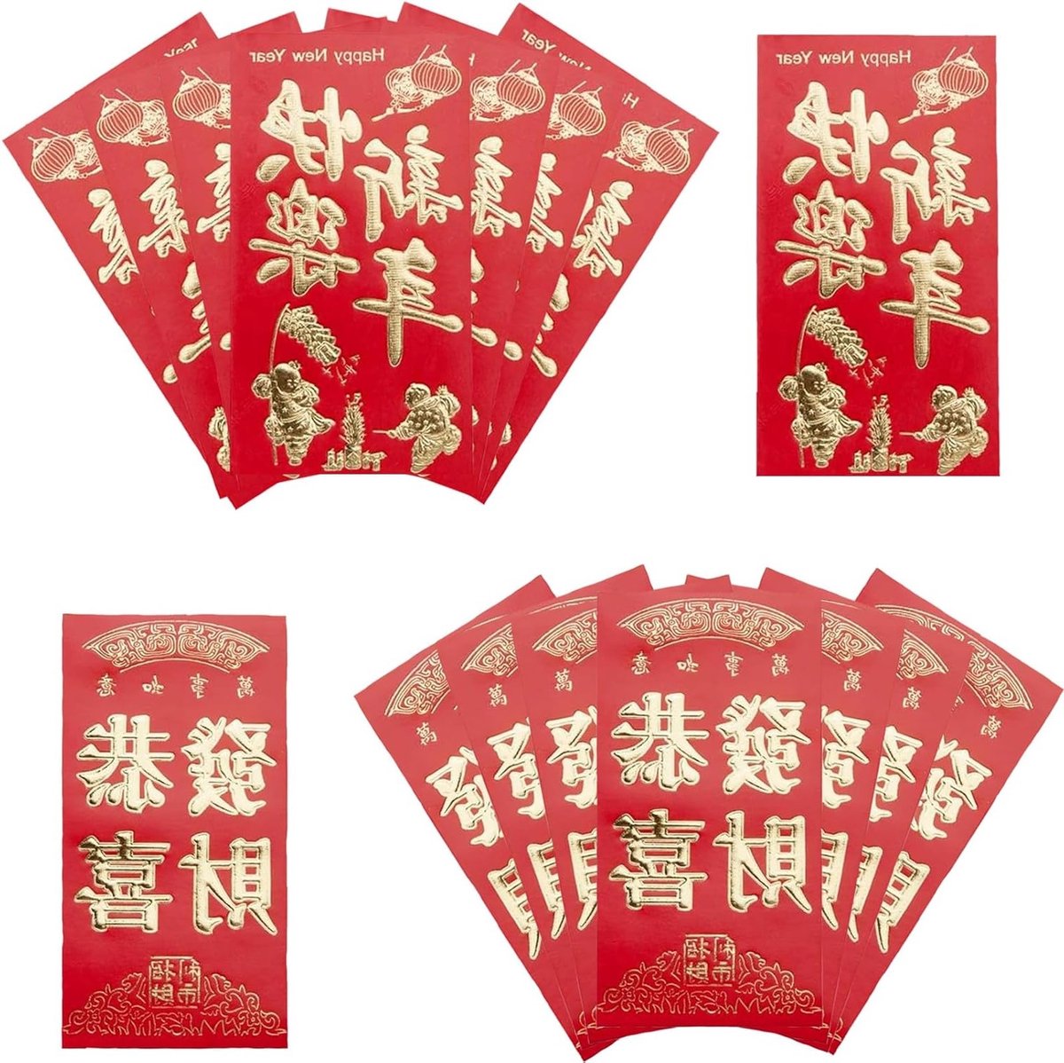48 Stuks Rode Enveloppen voor het Chinese Nieuwjaar, Traditionele Lente Festival Geschenken, Gouden Folie Blessingen en Decoratie