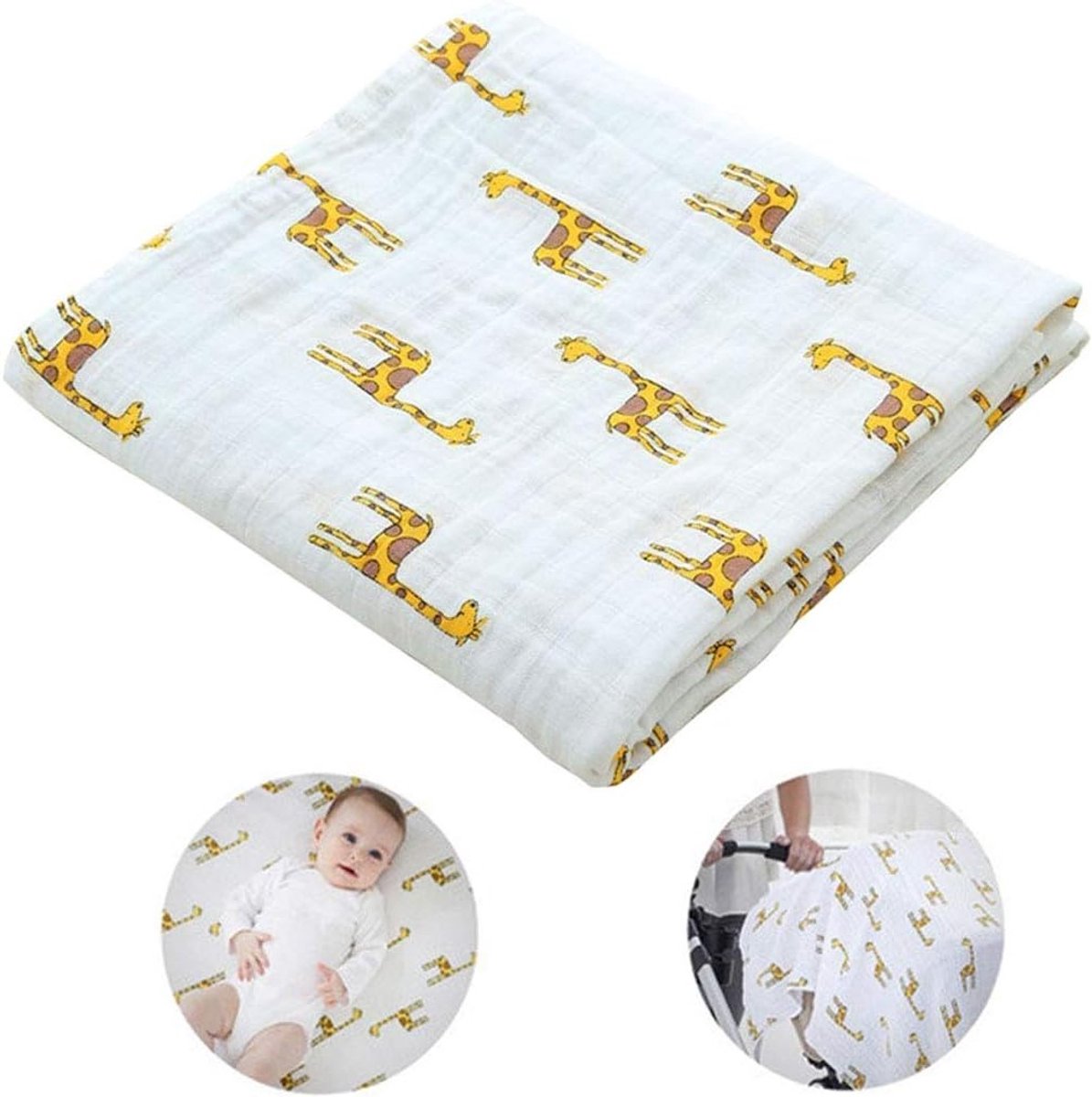 Zachte Wikkeldeken voor Baby's, Geschikt voor Jongens en Meisjes, 100% Katoen, Ideaal als Verjaardagscadeau, 120 x 110 cm, Schattige Giraffe Print, Ademend en Comfortabel