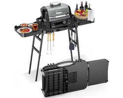 Draagbare Grill Trolley voor Enders Urban, Weber Q100/Q200/Q300 en Ninja Woodfire - Vouwbare Buiten Grillstand met Ruime Werkplek en In hoogte Verstelbare Poten