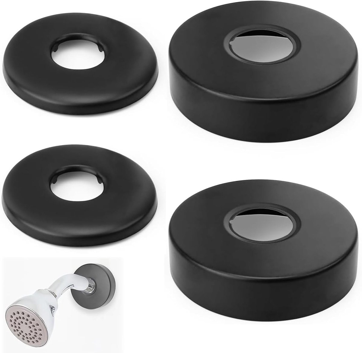 Set van 4 RVS Dekrozetten voor Verwarmingsbuizen, Zwarte Rosetten voor Douches en Kranen, Ideaal voor Hoekventielen en Sanitair