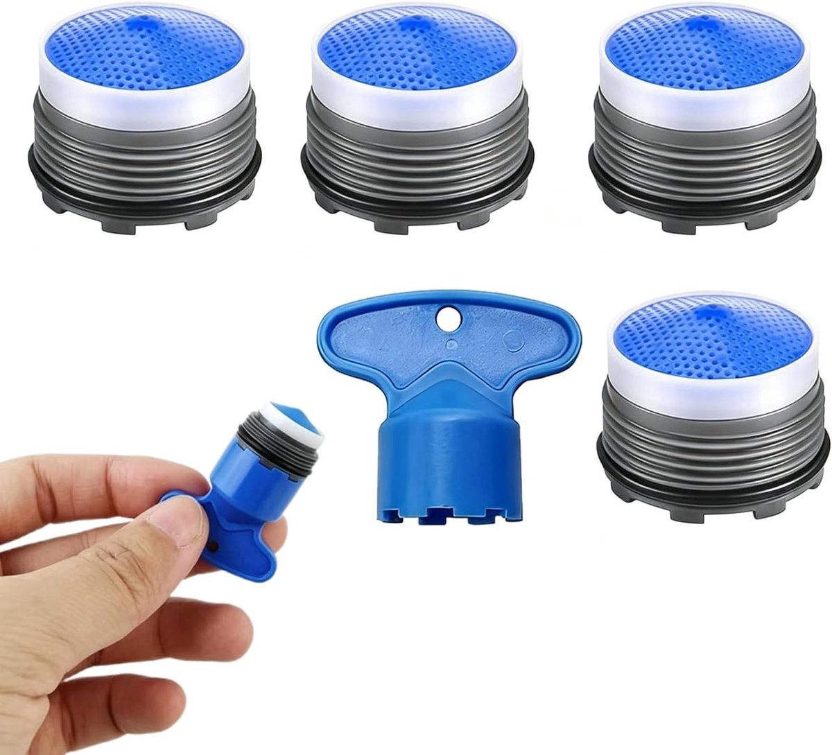Kraanbeluchters M18.5, debietregelaar met zeef en spatbescherming, set van 4 stuks met sleutel voor optimale waterstroom
