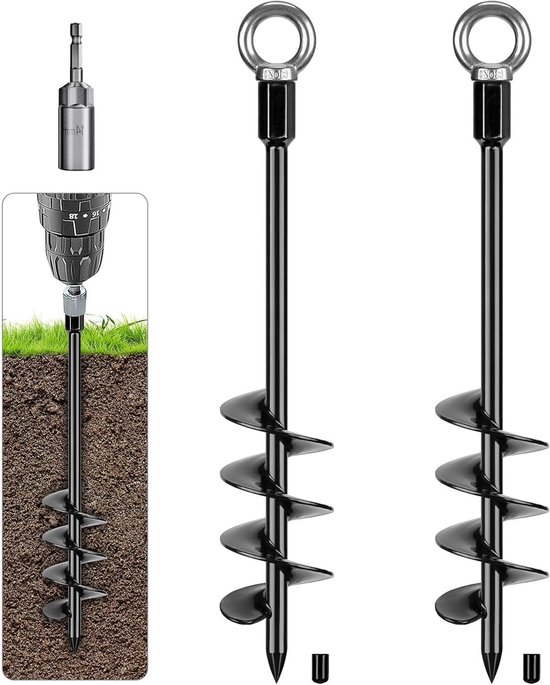 Grondankers 47 cm, stevige metalen grondpennen voor trampoline, schommel en honden, 2 stuks met opbergtas, ideaal voor camping en tuinhuis