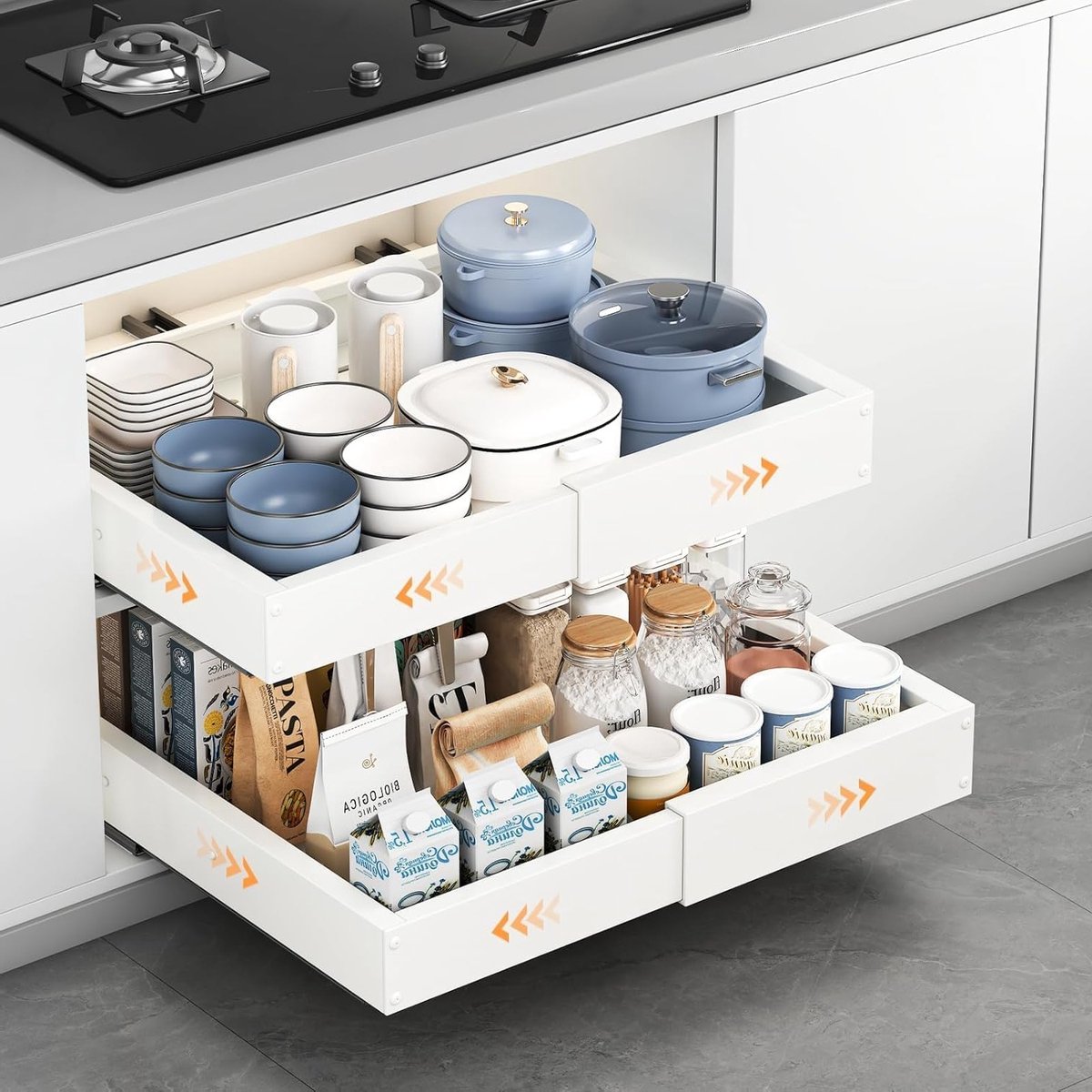 Folding Keuken Lade Organizer 41.5-55cm Diep & 29-48cm Breed, Telescopische Lade Organizer zonder Boren voor Onder Kasten, Wit Keuken Accessoire