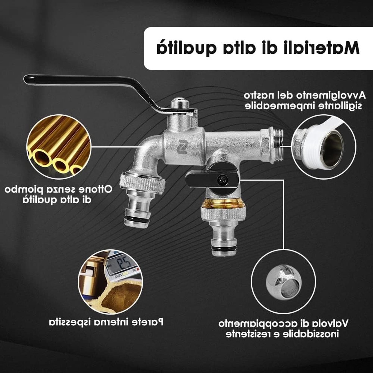 Dubbele Tuinkraan met 3/4 Inch Aansluiting, Messing, Roest- en Vorstbestendig, Inclusief Slangtule en Afvoeraccessoires
