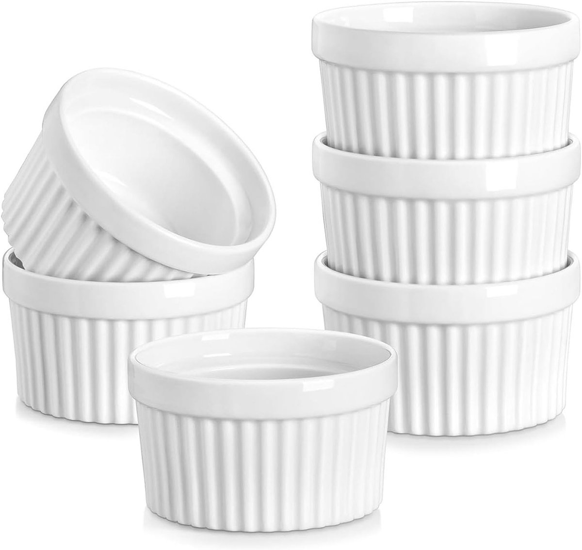 Set van 6 Ovensafe Soufflé Mallen, Keramische Ramekins voor Ragout Fins, Muffins en Panna Cotta, 10 cm, Wit