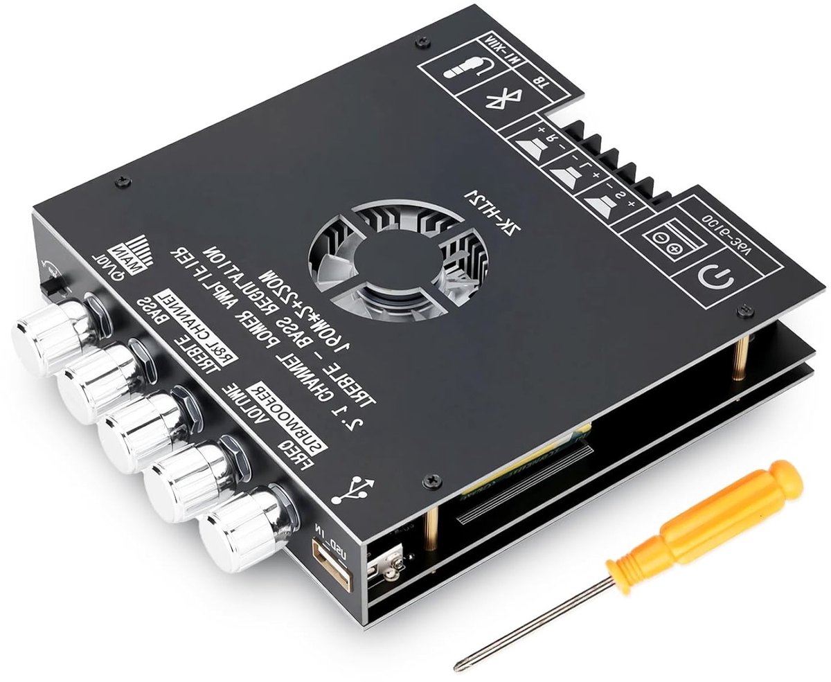 Krachtige Hi-Fi Versterker Module 2.1 Kanaal met Bluetooth, 160W per Kanaal, Mini Digitale Stereo Versterker voor Thuisbioscoop en Subwoofer Aansluiting, TDA7498E Chip, BT 5.0, USB, AUX In, DC 15-36V