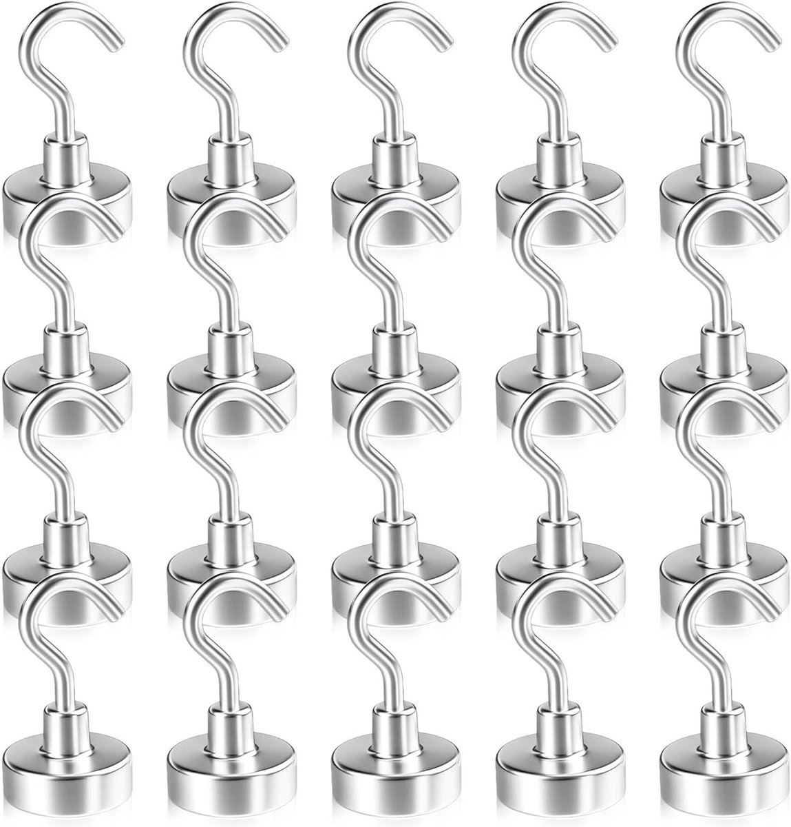Extra sterke magneethaken 20 mm, 15 kg, 20 stuks - magnetische haken voor keuken, kantoor en camping, zilver