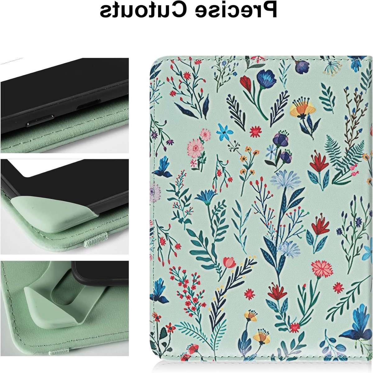 Universele E-Book Reader Hoes voor 6 Inch Pocketbook, Tolino en Sony - Beschermende Cover met Elastische Band en Witte Bloemen, Geschikt voor Kindle Paperwhite en Kobo Clara HD – foto 5