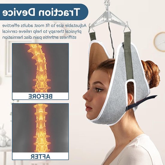 Verstelbare nekband voor cervicale tractie, zachte canvas ondersteuning voor nekontspanning en pijnverlichting — afbeelding 5
