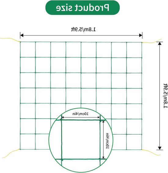 Klimnet voor Planten 1.80 x 1.80 m - Ondersteuning voor Klimplanten zoals Komkommers, Erwten en Tomaten - Groene Tuinnet met 10 cm Maaswijdte van Merkloos — afbeelding 5