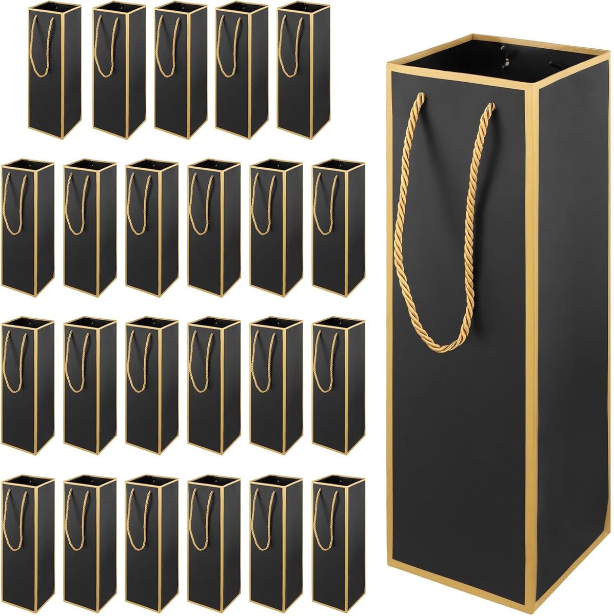 24 Stuks Wijnfles Cadeauzakken met Handvat, Zwart en Goud, Perfect voor Feesten, Verjaardagen en Cadeaus