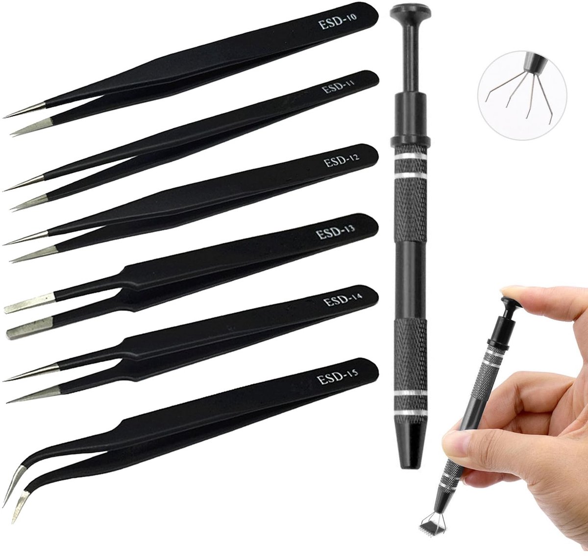 Store_7 - Precisietangen Set - Anti-Statica - Ideaal voor Elektronica en Hobby - Zwart - Voor Delicate Klussen - 7-delige Set