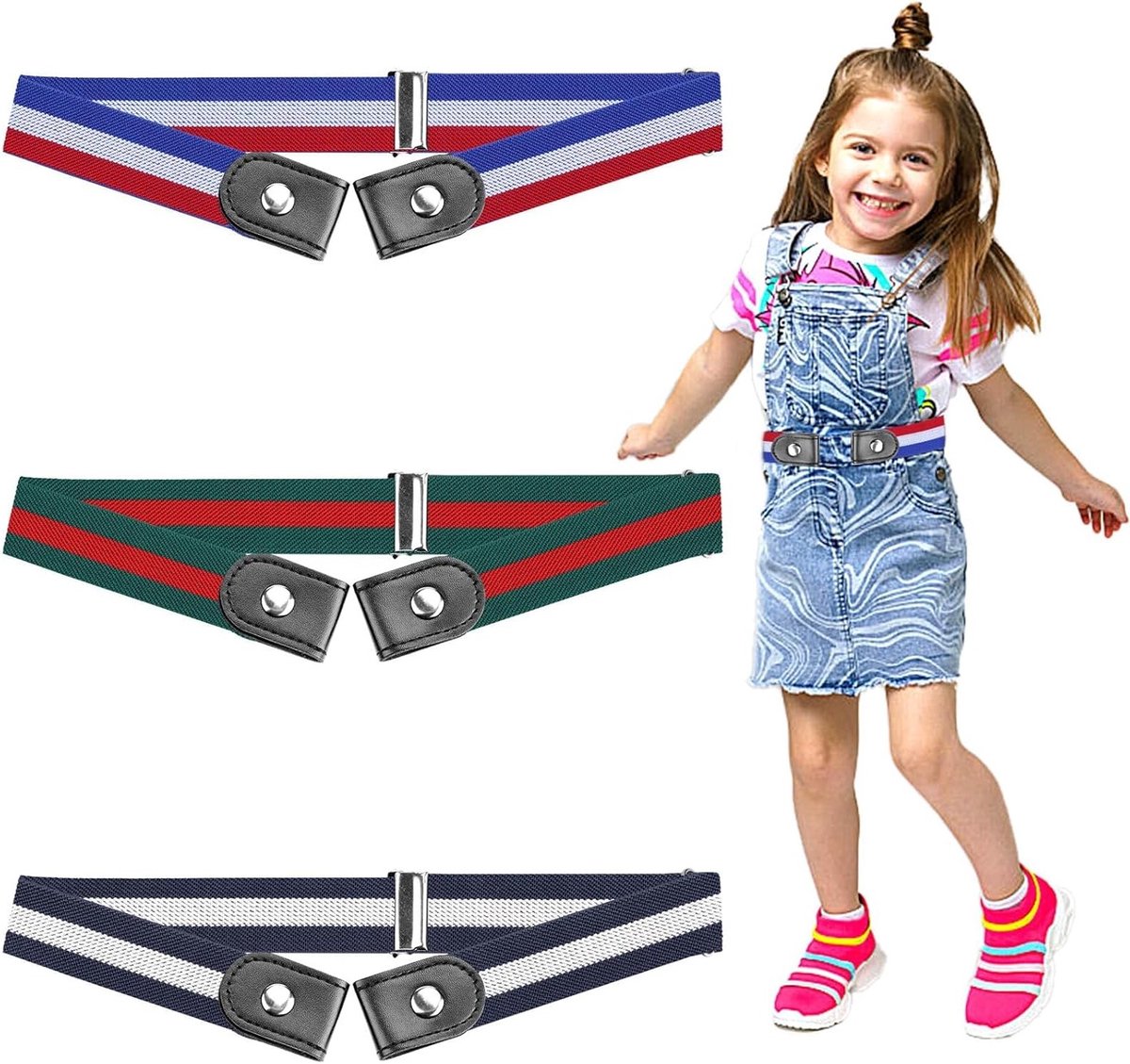 Verstelbare elastische riemen zonder gesp - 3-delige set, ideaal voor kinderen, comfortabel en onzichtbaar
