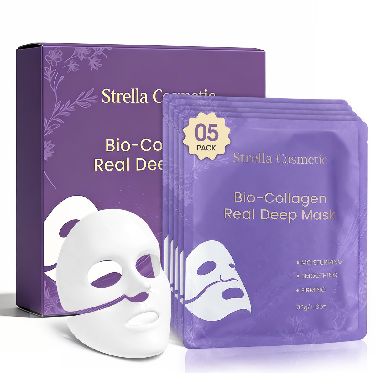 Strella Cosmetic Collageen Masker - Korean Skincare - Gezichtsmasker - Anti Acne - Anti Rimpel - Anti Aging - Hydraterend Gezichtsmasker - Serum - 5 Stuks