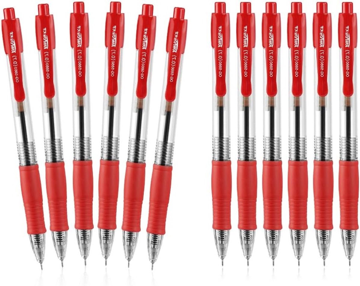 Ballpoint Pen Set met 12 Rode Pennen, 0.7 mm Medium Nib, Sneldrogende Gelpennen voor School, Kantoor en Creatief Schrijven