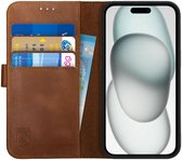 Rosso Deluxe Étui en Cuir véritable pour Apple iPhone 15 | Espace pour trois cartes | Étui portefeuille | Avec porte-cartes | Marron