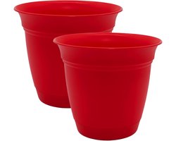 Plantenbakken Set - Bloempotten Buiten - Planten Kweken - UV-Bestendig Kunststof - 30 cm Diameter - Rood