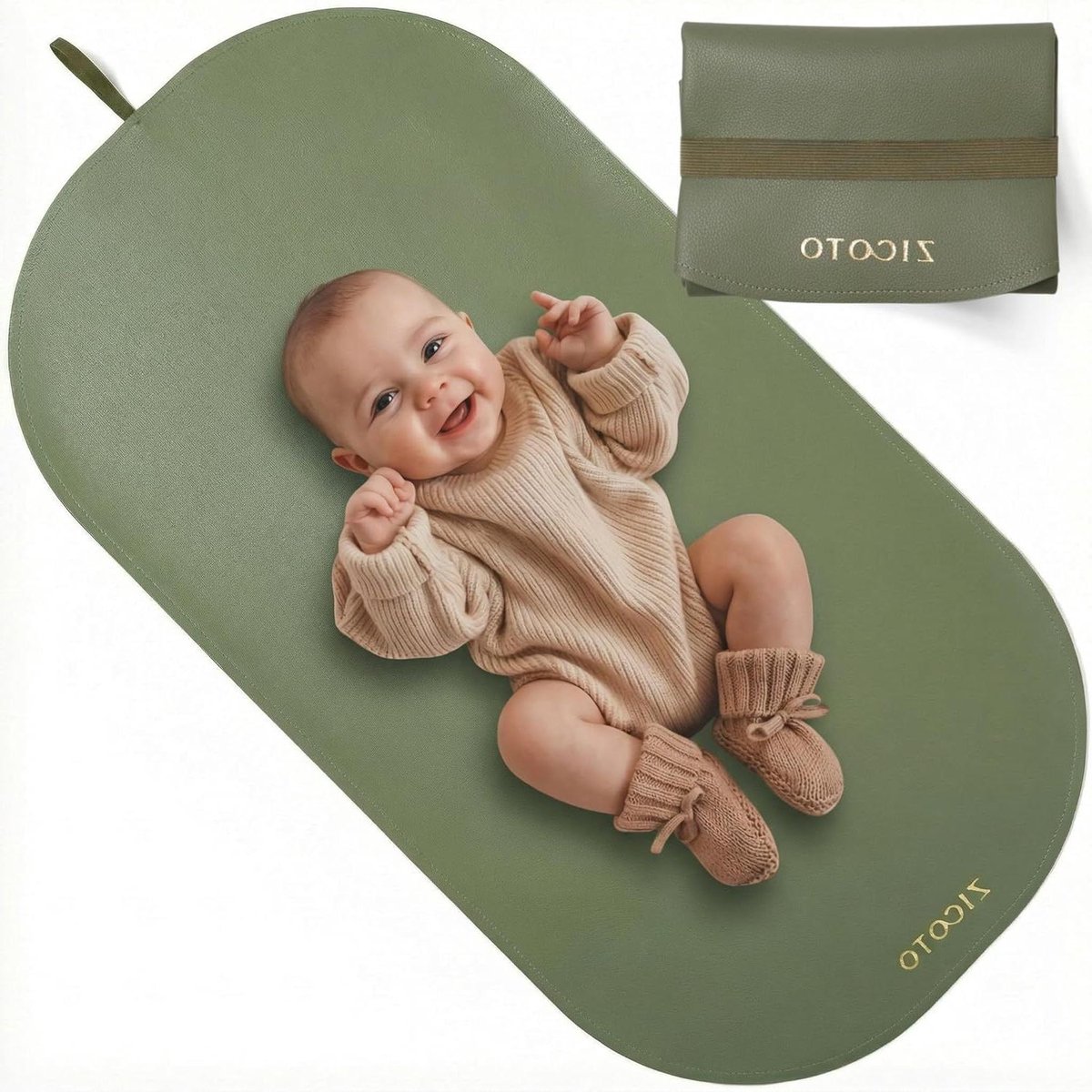 Aankleedkussen Vegan Leer - Verschoningsmat Baby - Onderweg en Thuis - Waterdicht en Gemakkelijk Schoon - 40x76 cm - Salie Groen
