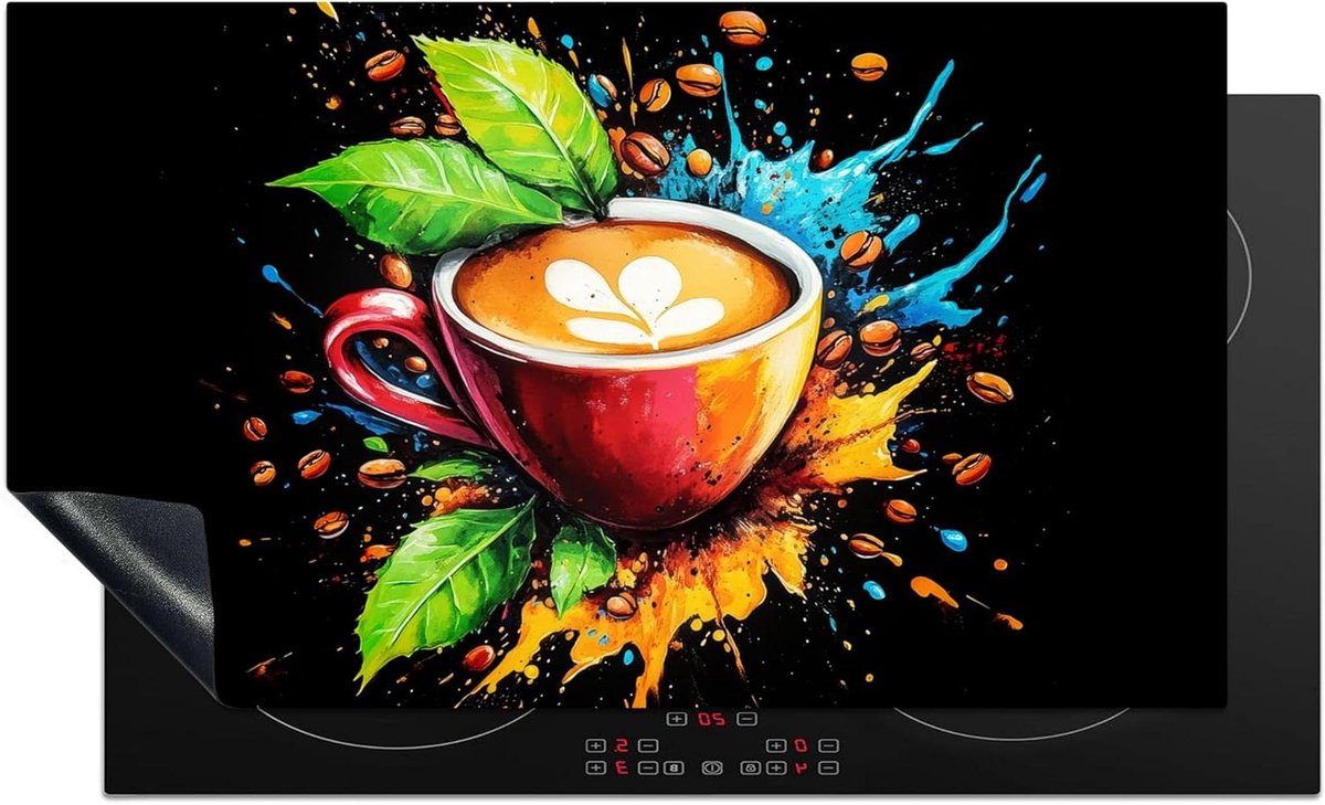 Inductie Beschermer - Kookplaat Afdekplaat - Extra Werkruimte - Antislip Mat - 91x52 cm - Graffiti Koffie
