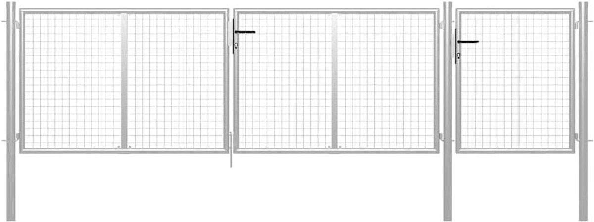 vidaXL Tuinpoort 400x75 cm Staal Zilverkleurig Tuinhek Toegangspoort Hek Poort