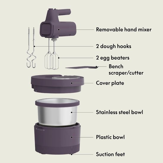 Elektrische Keukenmixer - Handmixer Blender - Bakken en Mixen - 2-in-1 Functionaliteit - 3.5 Liter Kom - Plum van Merkloos — afbeelding 4