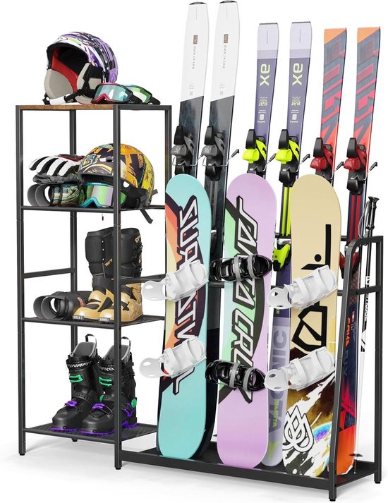 Vrijstaand snowboardrek - Ski opslagrek - Wintersport uitrusting - Alles-in-één opberger - 46x12x46 cm - Zwart