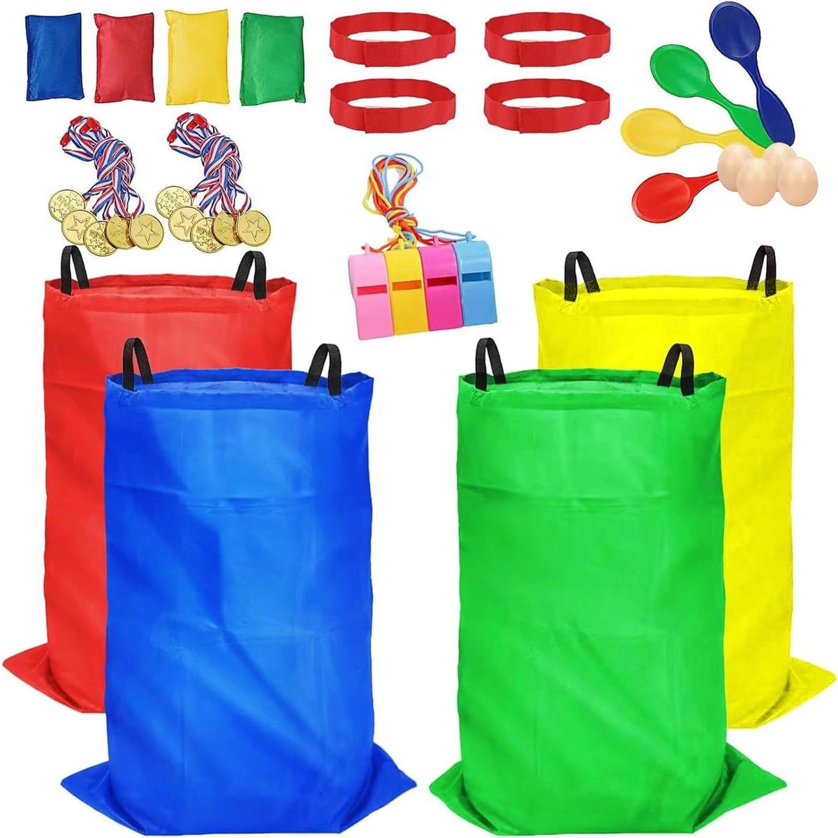 Outdoor Spel Set - Sack Race Zakken - Feestjes en Buiten - 4-in-1 Spel Variatie - 100x70cm - Multicolor