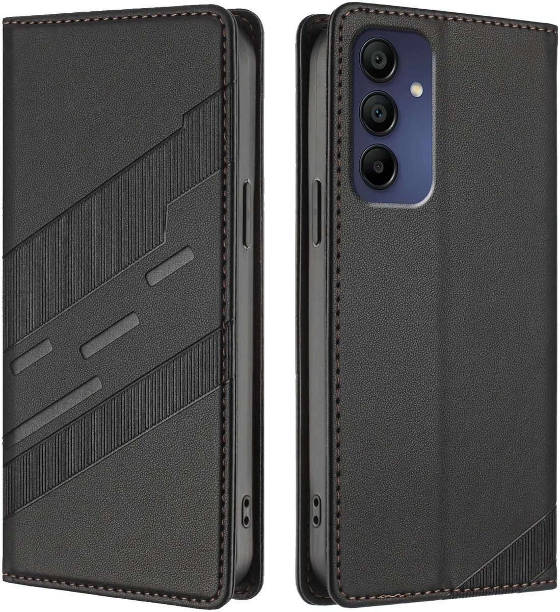Hoesje geschikt voor Samsung Galaxy A16 - Phonesta Embossed Lines Book Wallet Case - Zwart