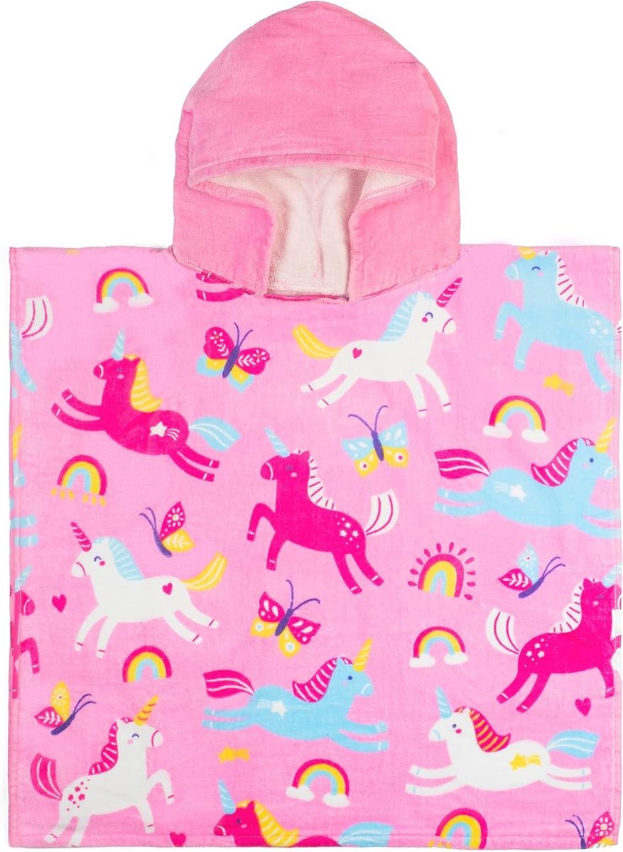 Kinderen Handdoek Capuchon - Poncho Badjas - Strand Zwembad - Vrij handen ontwerp - One size 2-7 jaar - Eenhoorn