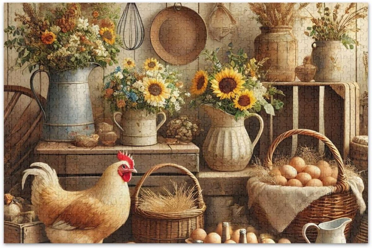 Legpuzzel Volwassenen - Puzzel 1000 Stukjes - Ontspannen Thuis - Letters op Achterkant - 75x50 cm - Country Market Beige