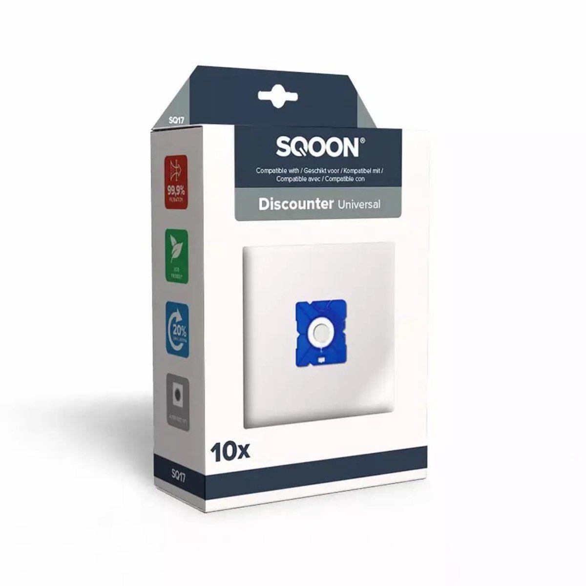 SQOON® (SQ17) Stofzuigerzakken geschikt voor Discounter modellen - Gelijk aan: GR50, HR6325, Y05, Y45, Y50, Y201 - High Filtration - Perfect voor optimale stofopname en filtering