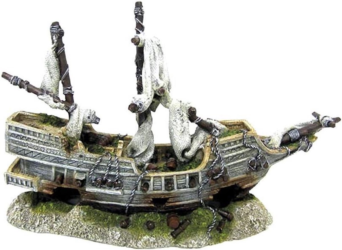 Aquarium Ornament - Scheepswrak Decoratie - Onderwater Wereld - Niet Giftig Materiaal - 35 x 13 x 22 cm - Gekleurd