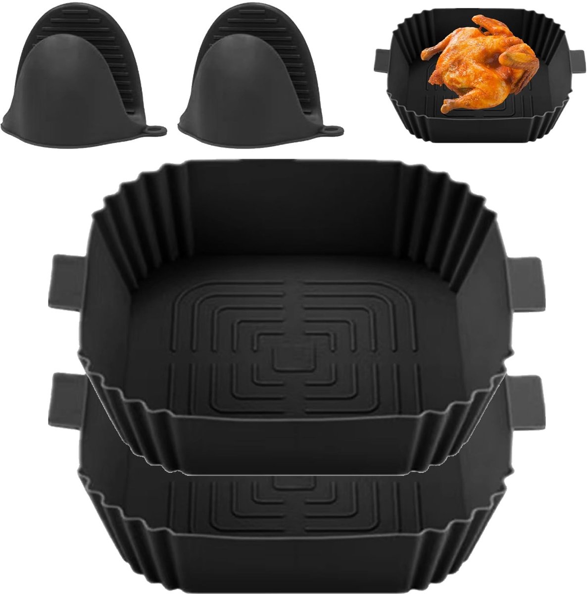 2 Stuks Silicone Bakvormen voor Airfryer - Herbruikbare Mallen met Ovenwant